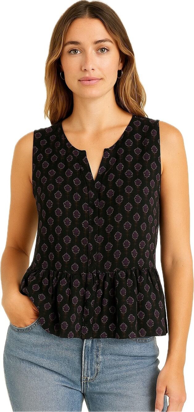 Cupcakes and Cashmere Peplum Tank Top Women's M Black Batik